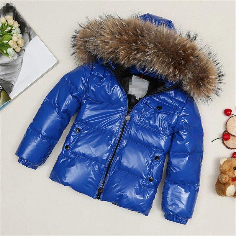 Winter New Style down Jacket for Boys and Girls, Korean Version, with Fox Fur Collar, Thickened, Mid-Length Children's Coat