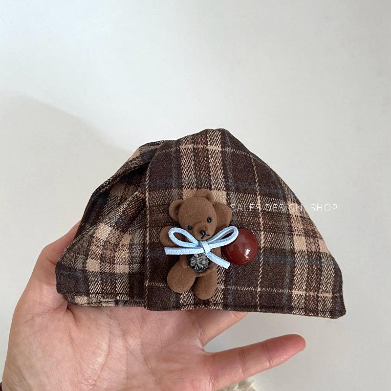Exquisite Korean Plaid Bear Triangle Hair Clip for Women - 2025