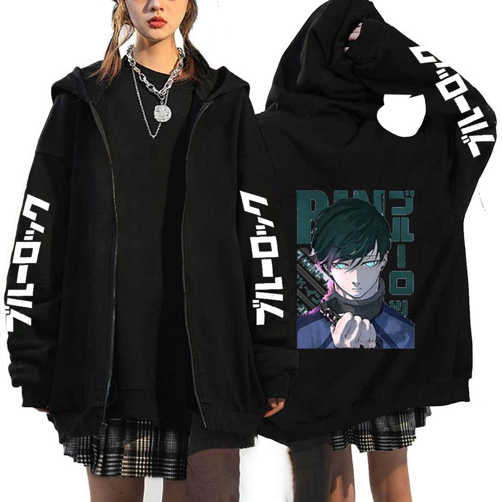 Harajuku Anime Blue Lock Isagi Yoichi Graphic Printed Hooded Men Women Zipper Hoodies Casual Loose Sweatshirt Male Zip Up Jacket