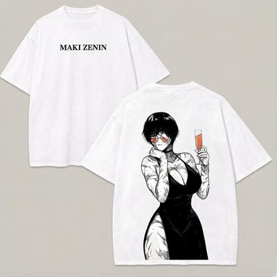 Vintage Gewaschenes Jujutsu Kaisen Anime Maki Zenin Grafik T-Shirt Herren Damen Kleidung Kurzarm T-Shirts