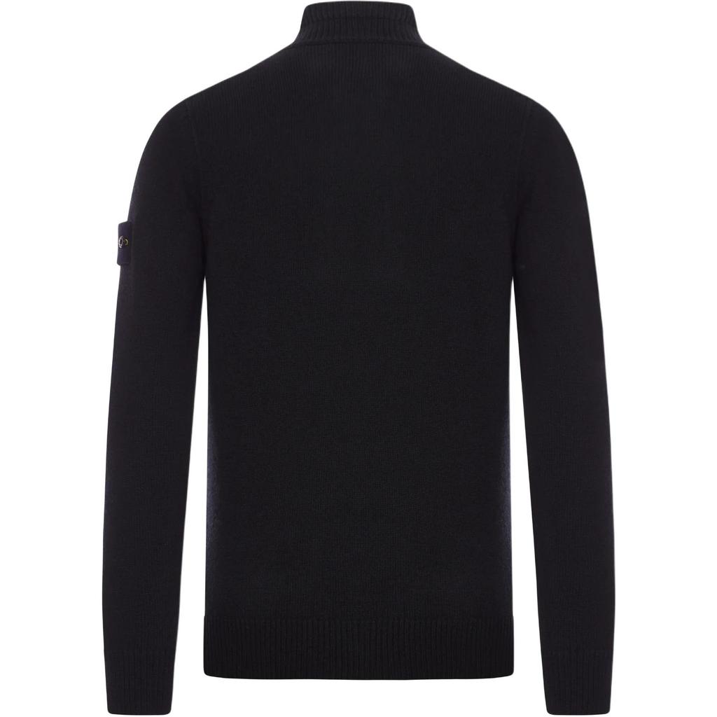 STONE ISLAND Solid Color Half-Zip Stand Collar Wool Knit Sweater Unisex Sweater Black K2S155100040S00A3V0029