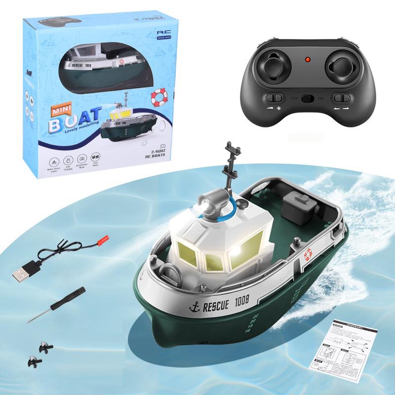 S820 RC Rimorchiatore 1/72 Mini Barca 2.4G Doppio Motore Telecomando Nave Elettrica Modello di Moto d'Acqua Giocattoli con Luce LED per Bambini Regalo