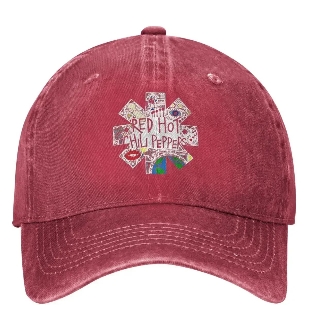 Red Hot Fire Squid Chilis Peppers Denim Baseball Cap Lips Chilis Earth Kpop Rock Hip Hop Hats Summer Couple Vintage Snapback Cap One Size