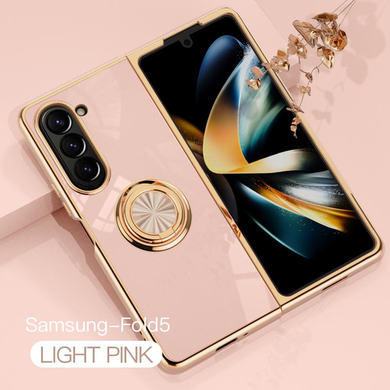 Luxury Plating Metal Ring Holder Phone Case For Samsung Galaxy Z Flip 5 4 / Z Fold 6 7 Flip7 Fold7 5G Silicone Back Cover Funda