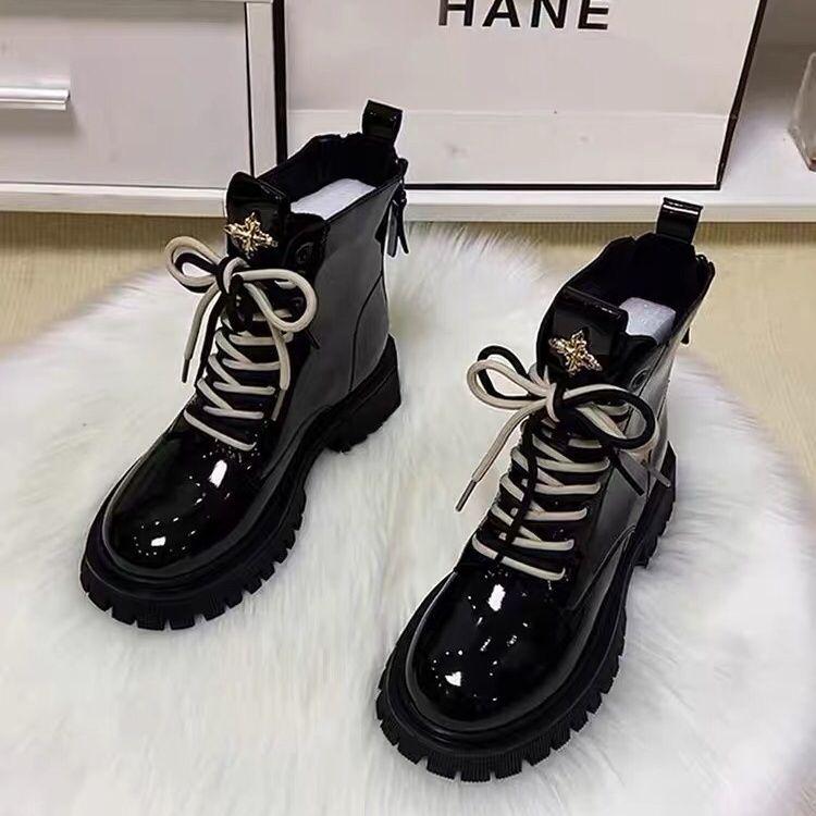 Women's European Style Genuine Leather Martin Boots - Mid-Heel, Thick Sole, Autumn/Winter 2025 Fashion Ankle Boots