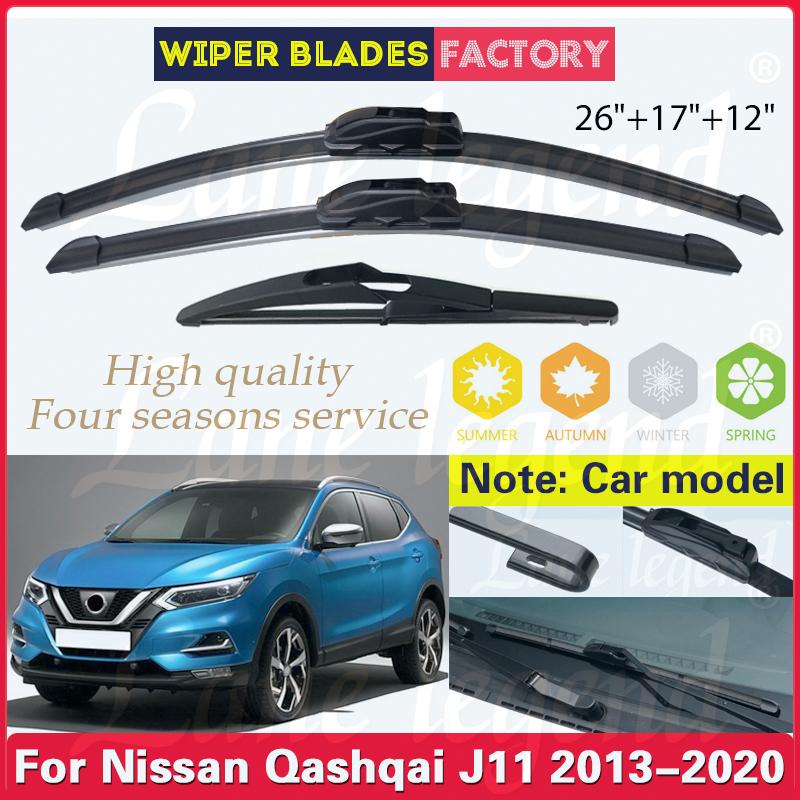 For Nissan Qashqai J11 2013 2014 2015 2016 2017 2018 2019 2020 26 17 12  Front Rear Wiper Blades Window Brushes Car Accessories Front Rear 3pcs