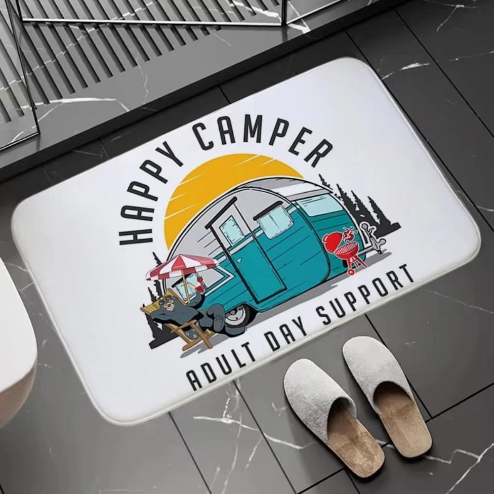 Joyful Camping Car Design Door Mat Cartoon Style NonSlip Entrance Rug for Living Room Bedroom Nursery Garden Balcony Sunroom