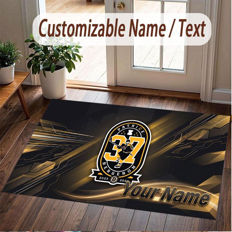 Custom Rug Boston Bruins Pattern Print Name Text Soft Non‑Slip Floor Carpet for Home Indoor Decoration