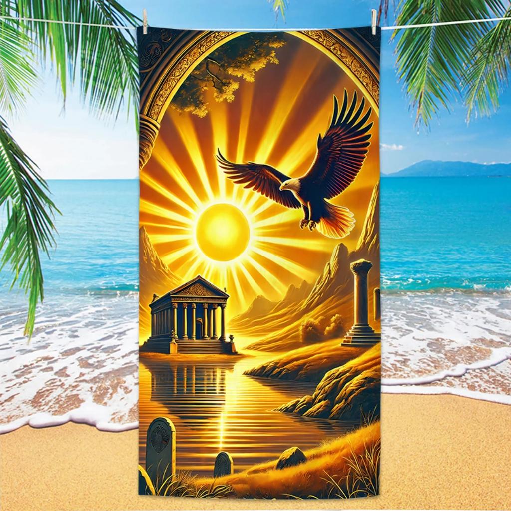 Eagle Pattern Beach Towel, Digital Printing Thin Quick-Dry Anti-Sand Microfiber Lightweight for Swim, Yoga, Travel, Gym, Gift