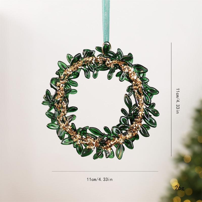 Green and Gold Hanging Christmas Decorations with Varied Holiday Motifs, Frosted Finish, and Integrated Ribbons for Seasonal Arrangements
