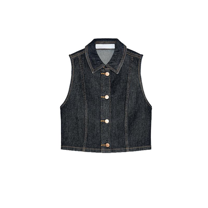 

Женская весенняя одежда короткий джинсовый жилет 8228024 с поясом высокая талия джинсовая юбка-колокол 7484051 Blue Tops L