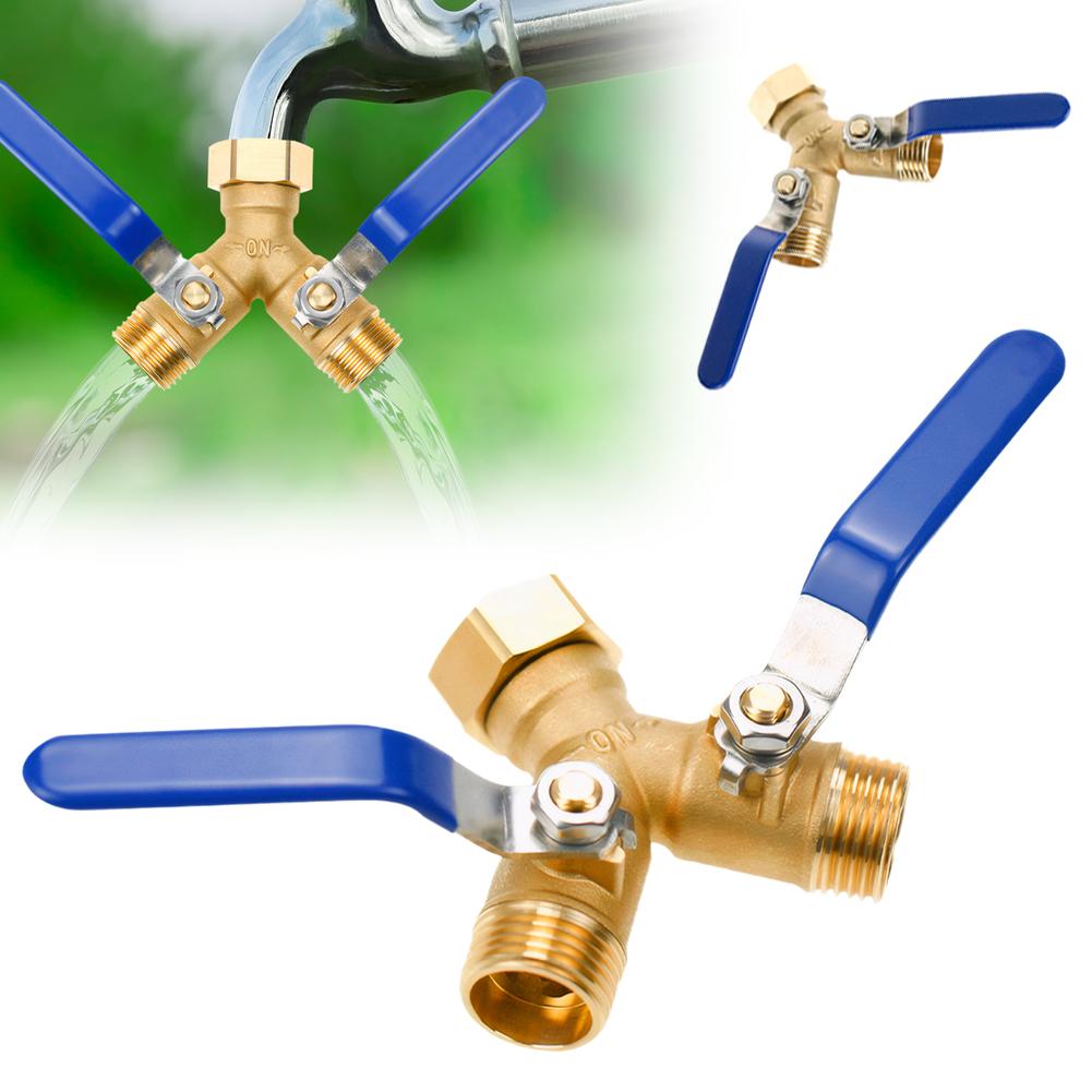 3/4 Inch Thread Hose Splitter Full Flow Garden Hose Splitter Brass Hose Connector with Long Handle for Garden Lawn