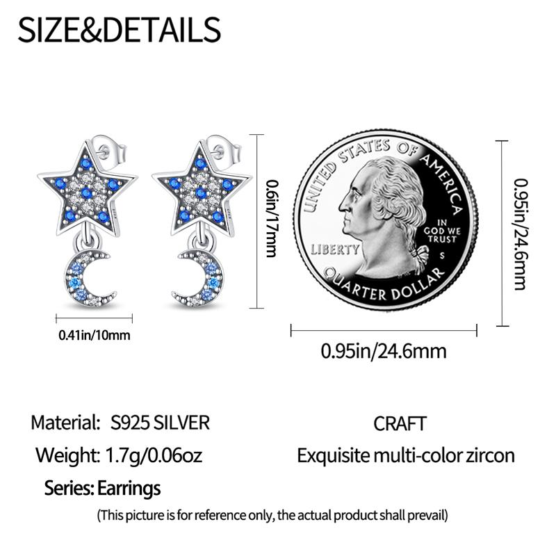 925 Silver Fashion Starry Moon Sun Series Stud Earring Zircon For Women Exquisite Daily Wear Jewelry Accessories Gifts
