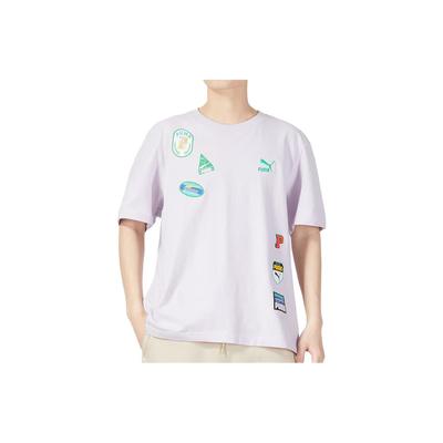 Puma T-shirt Unissex de Manga Curta com Gola Redonda e Logo de Letra Estampado Tops Roxo-Claro 623251-17
