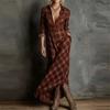 Podzimní ohrnovací límec na knoflíky kostkované oblečení šaty vintage róba dámské elegantní swingové šaty retro šaty přes hlavu
