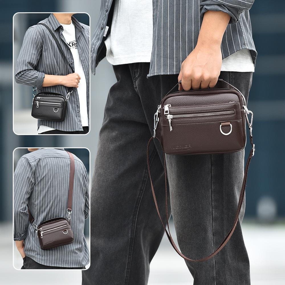 WEIXIER Herren Leder Umhängetasche Wasserdichte Messenger Bag Sling Satchel Tasche für Geschäftsreisen