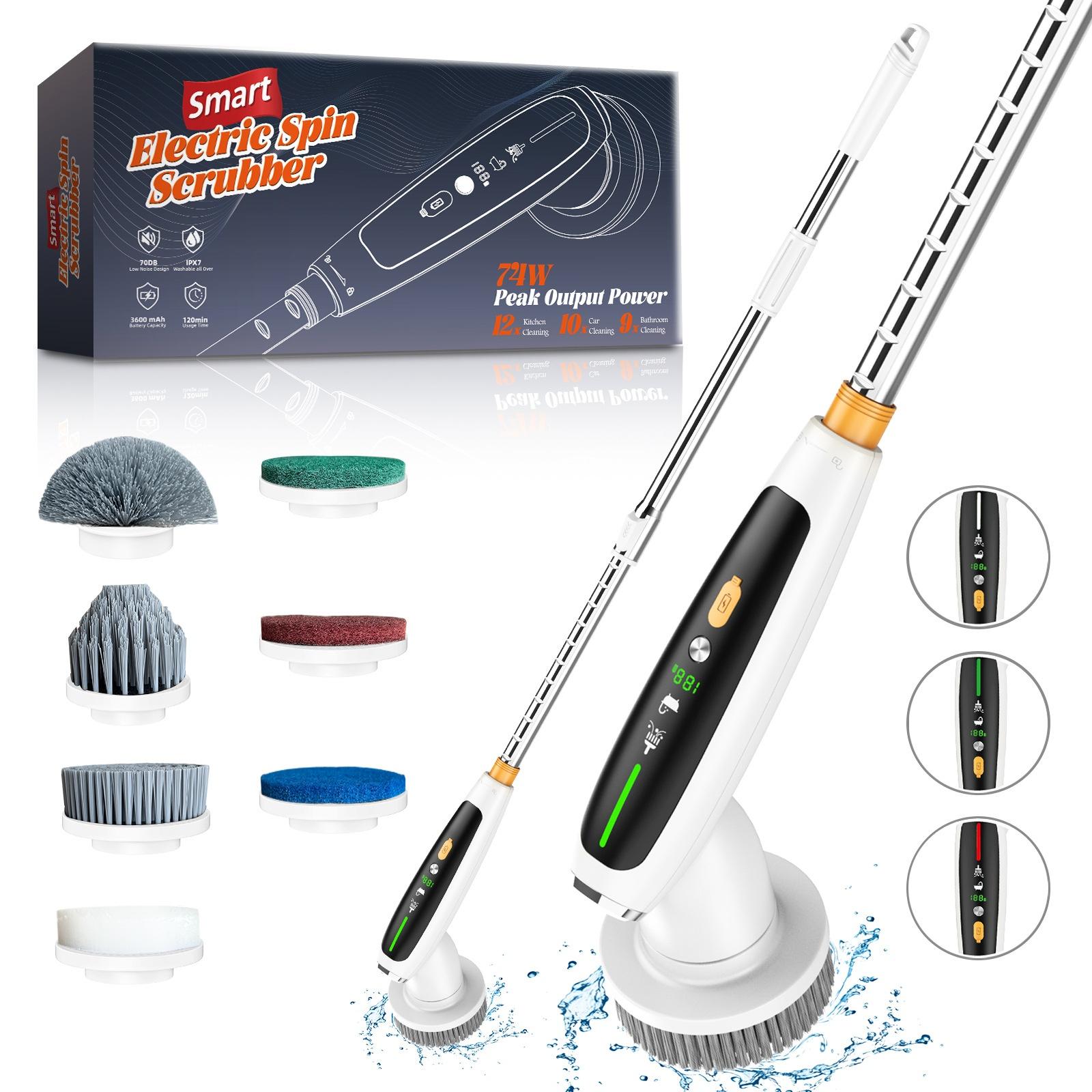 

Электрическая щетка для чистки Многофункциональная электрическая вращающаяся скрубберная машина Регулируемая и выдвижная ручка Умная электрическая щетка для чистки белый