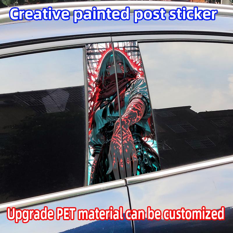 Cyberpunk Girl Car Stickers Auto B-pillar Car Center Column Decor Cover Scratches Waterproof Sunscreen Vinyl Decals Accessories