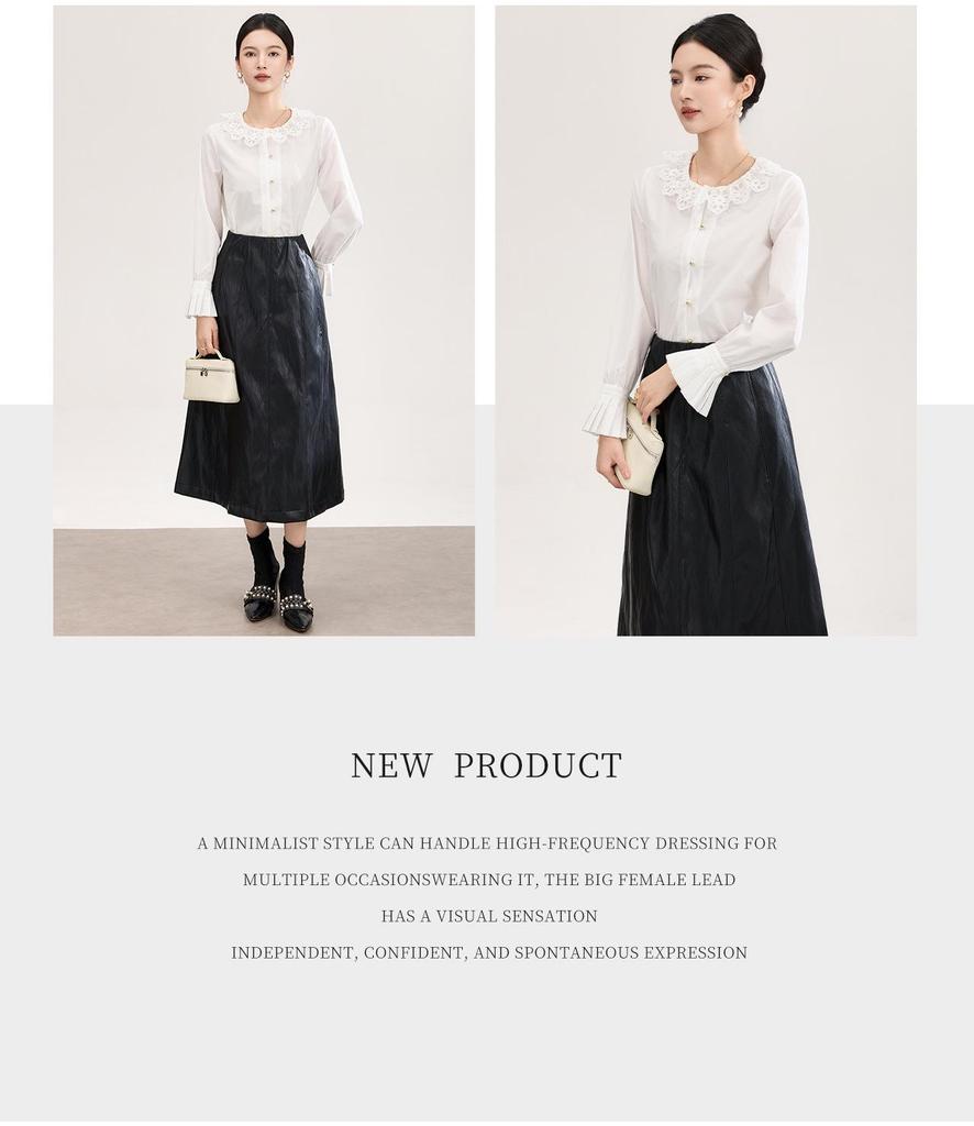 Anti-Wrinkle French Style Lace-Embroidered White Cotton Shirt