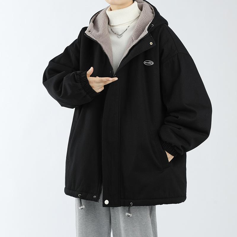 Lamb Wool Jacket Men's Casual Loose Velvet Thick Jacket Autumn and Winter Windproof Warm Padded Jacket