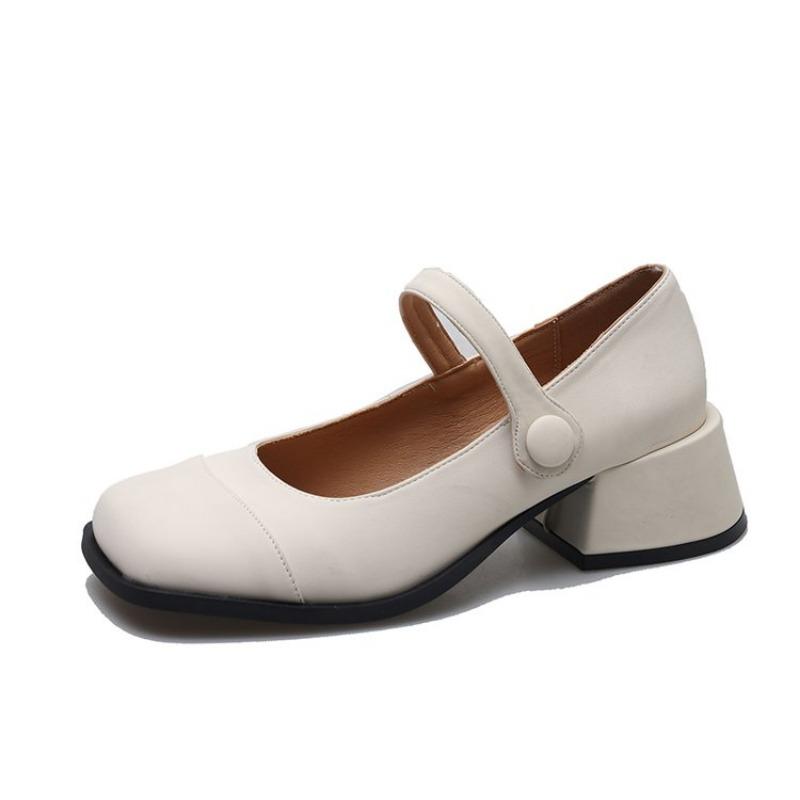 Fashion Women's Fashion Heel Shoes Autumn New Square Head Shallow Mouth Word with Anti-slip Wear-resistant Low-top Shoes