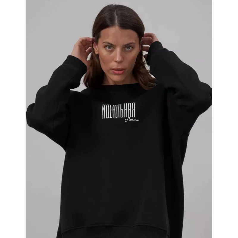 

Western Style Letters Print Hoodie Loose Fashion Top round Neck Letter Printed Top Black (thin) thin L