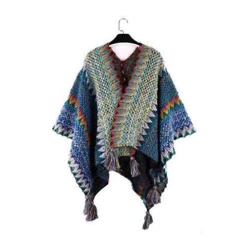 Chal Étnico para Mujer con Borlas - Atuendo de Viaje a la Moda para Primavera y Otoño