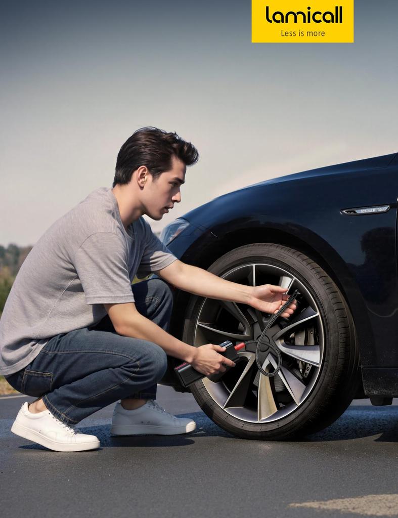 Lamicall Electric Car Tire Motorcycle Air Compressor with 5000mAh Large LED Maximum Pressure of 150 Silicone Extension and Storage Compatible with