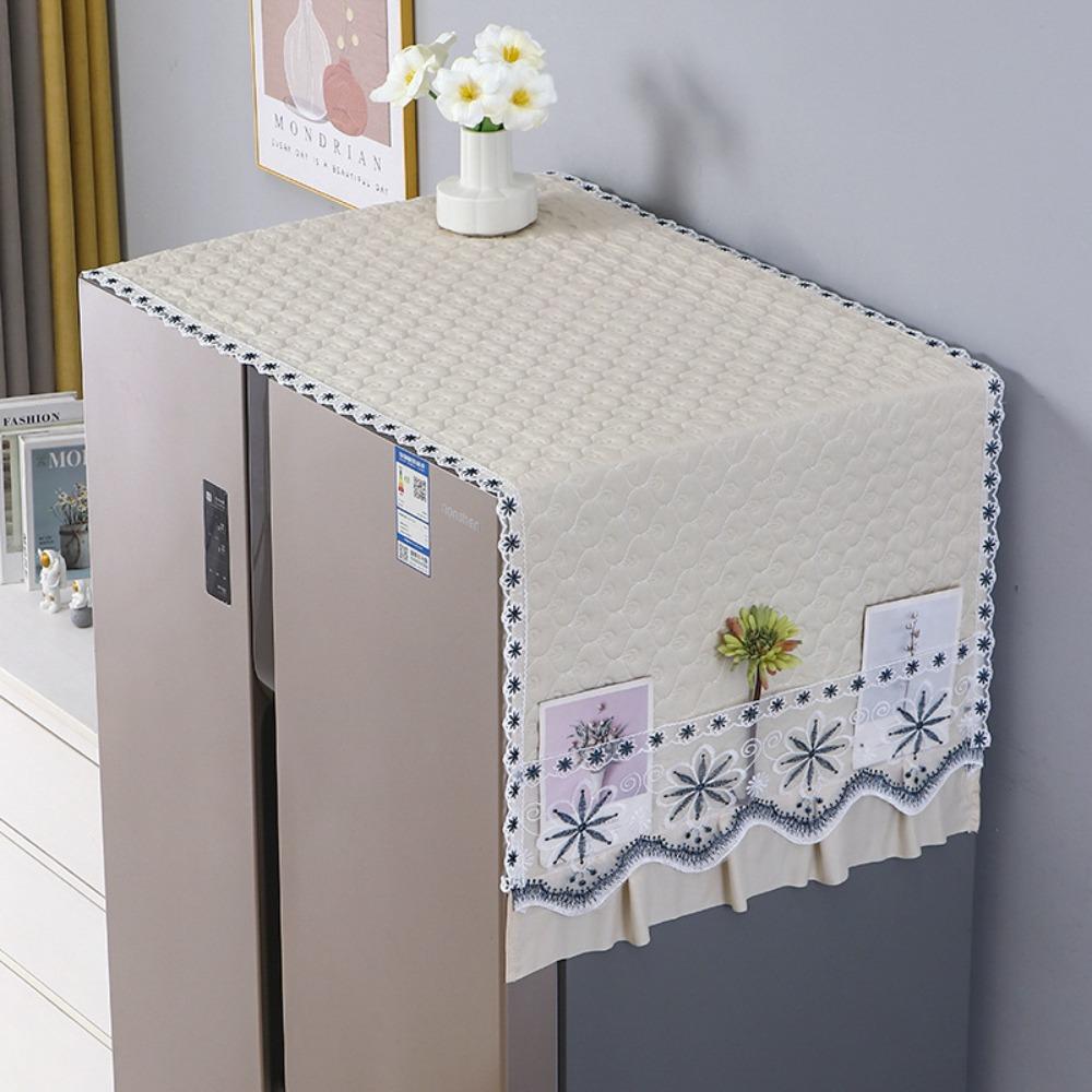 

55x140см Пылезащитный чехол для холодильника Однодверный Пылезащитный Полотенце для стиральной машины Вышивка Морская звезда Декоративная накидка для шкафа бежевый