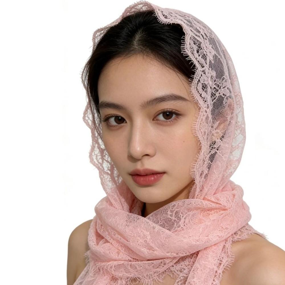 Solid Color Lace Scarf Long Decorative Scarf Elegant Flower Embroidered Veil