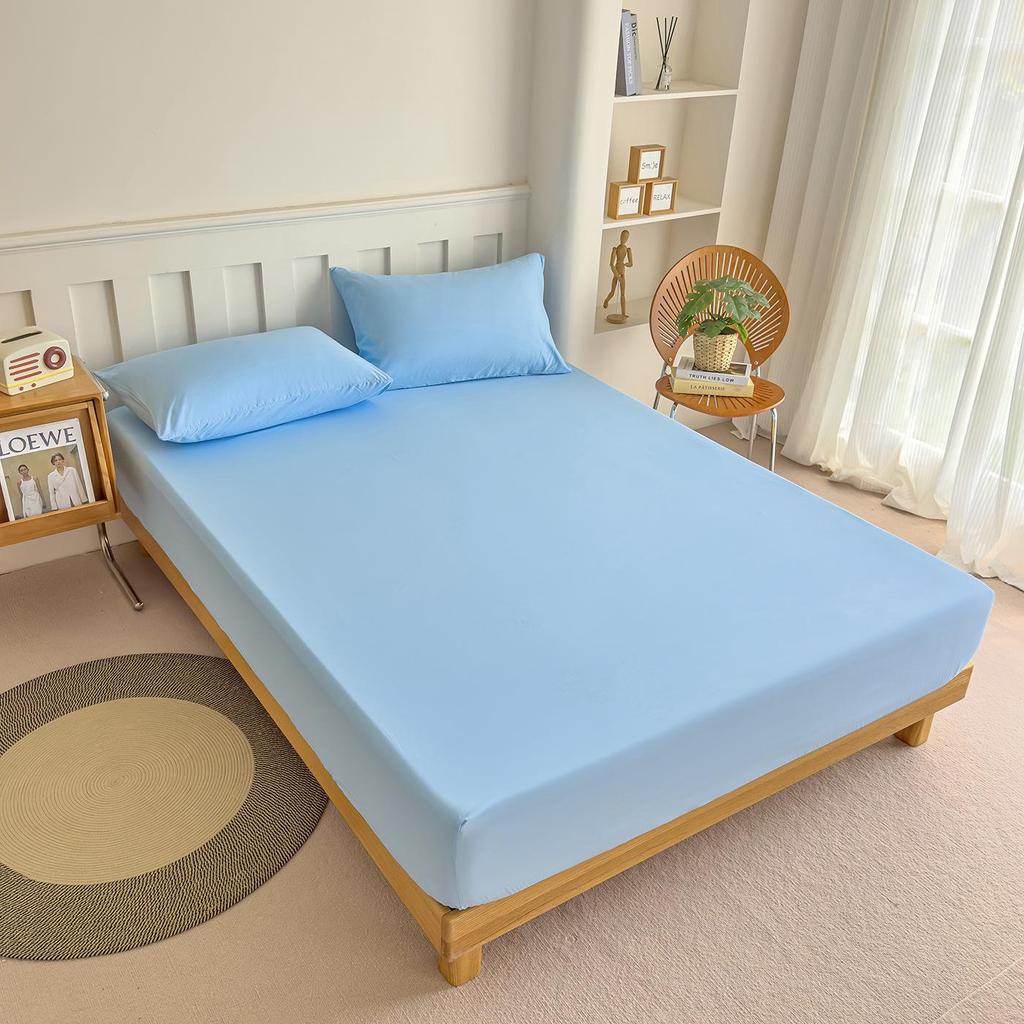 Cross-Border Solid Color Brushed Fitted Sheet Set - Water-Washable Protective Cover & Pillowcase for Simmons, Heat Transfer Compatible