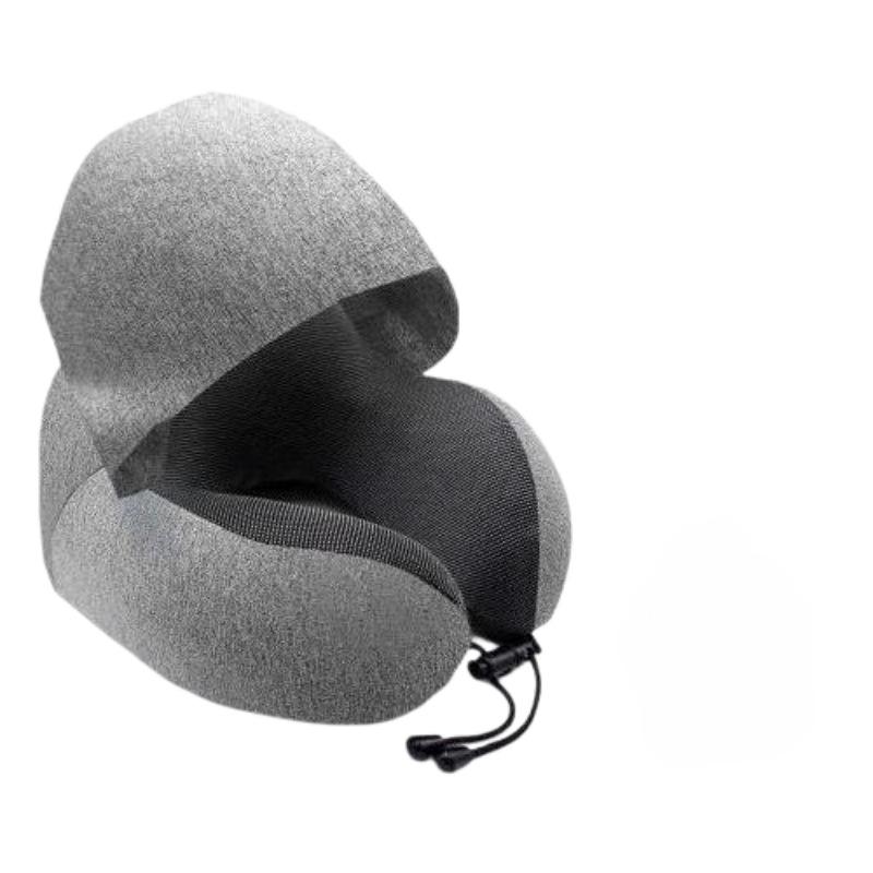 Hooded Memory Foam Travel Neck Pillow - U-Shaped Support for Airplane & Train Naps