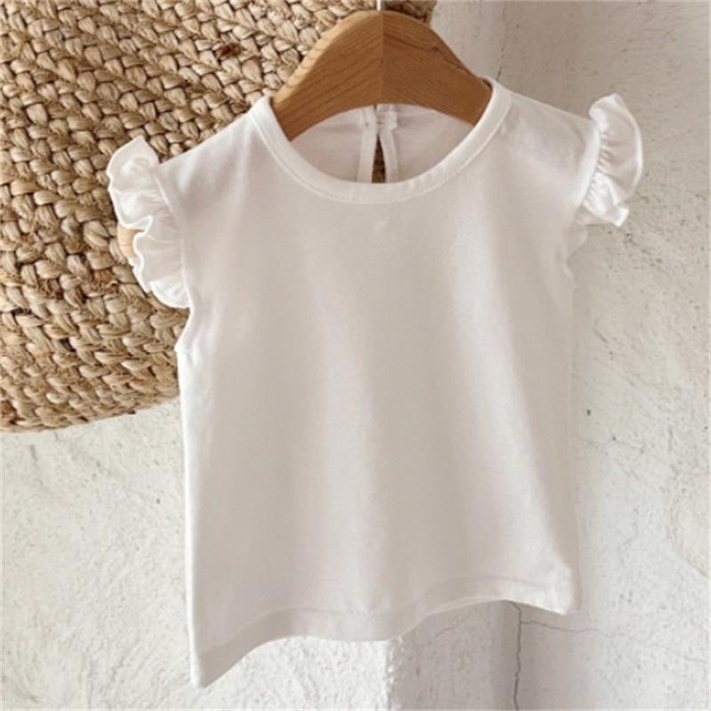 Korean Baby Girl Summer Cotton T-Shirt with Cute Ruffled Edges