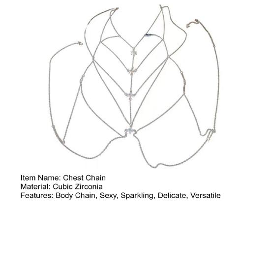 Cubic Zirconia Chest Chain Necklace Women Sexy Bikini Bra Chain Sparkling Body Chain Jewelry for Summer Beach
