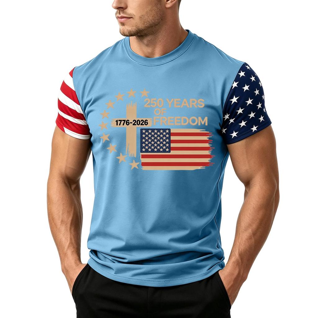 Men's Independence Day Flag Print Short Sleeve T-Shirt, Loose Casual Daily Summer Tops
