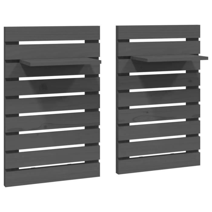 VidaXL Étagères de chevet murales 2 pcs Gris Bois de pin massif 824770
