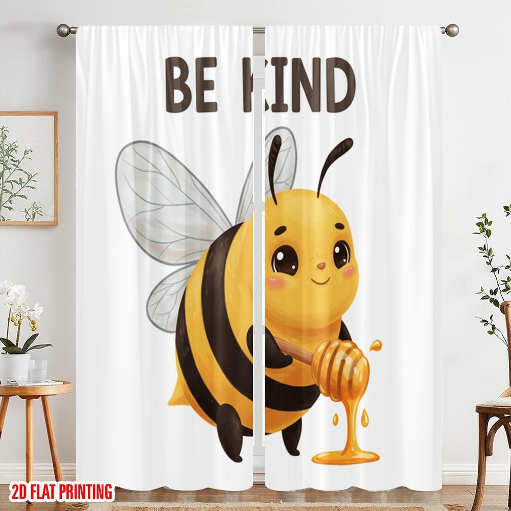 2pcs 2D Flat Printing Drapes Cute Bee Honey Pot Polyester Without Electricity Holiday Decorations for Holiday Celebrations