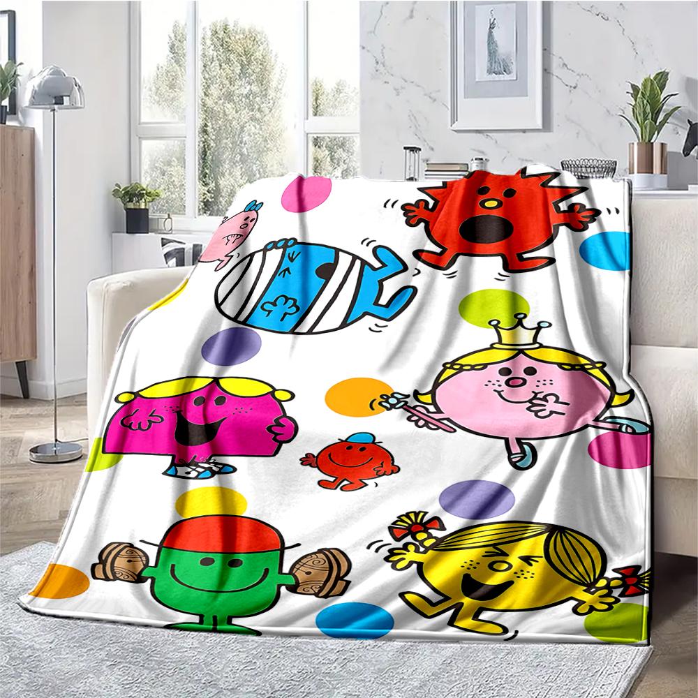 Mr. Men and Little Miss Theme Printed Blanket - Perfect for Couch, Bed, Travel & Outdoor Use | Machine Washable, Cozy & Durable.