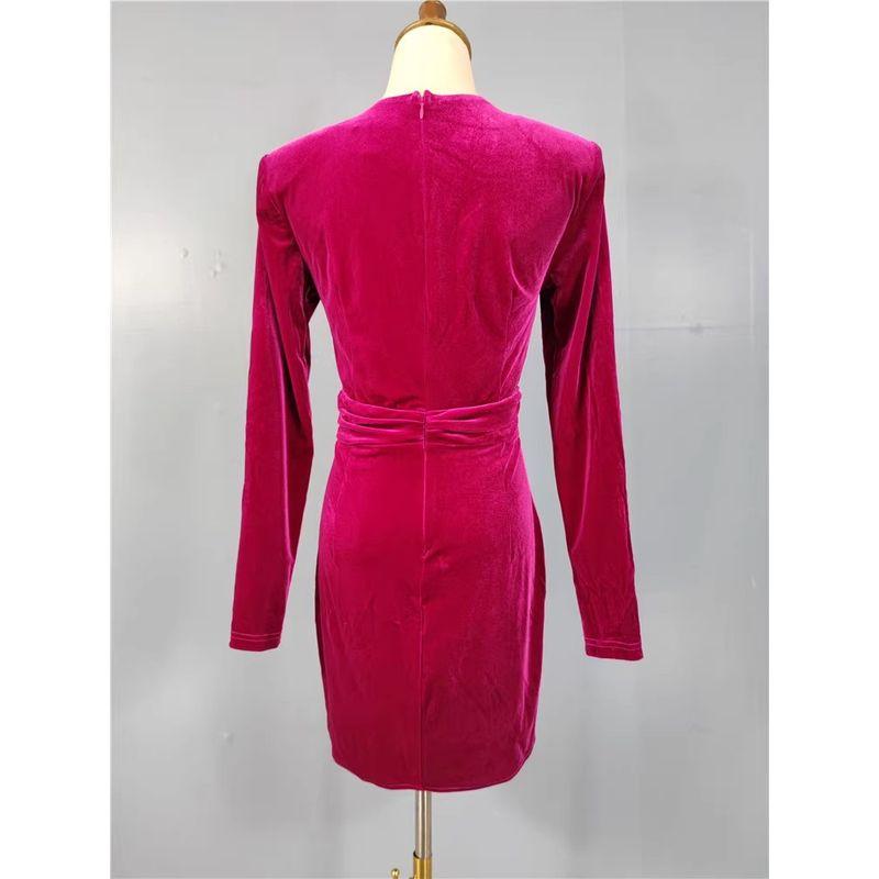 Export Single AQ Home Spring and Autumn New Arrival Long Sleeves Velvet Easiest for Match Special V-neck Long Sleeves Ladies Fashion Commuter Dress