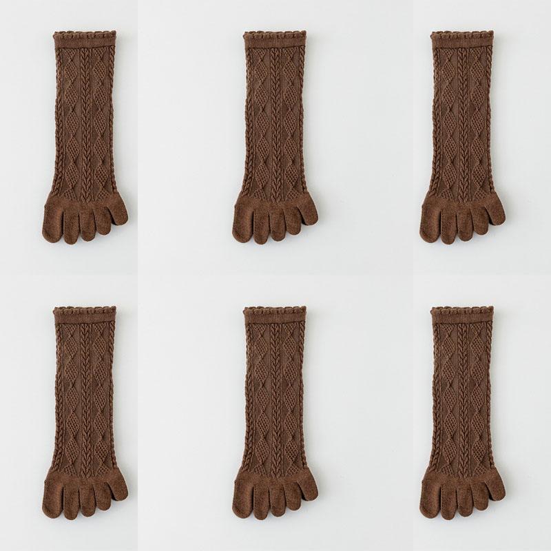 6 Pairs Women Spring and Autumn Pure Cotton Five Finger Socks Retro Solid Color Lace Striped Split Toe Socks Vintage Comfortable Socks