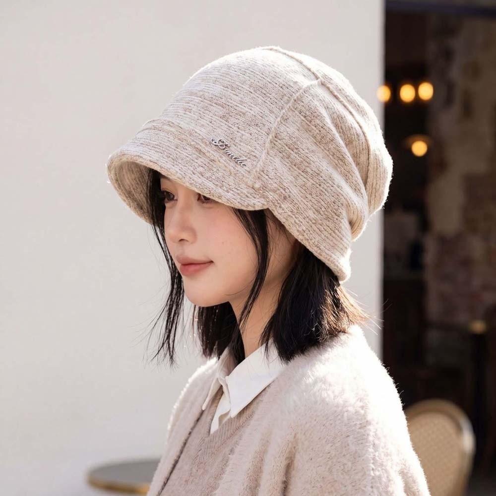 Warm Slouchy Beanie Thick Knit Pullover Hat Visor Bonnet Hat Winter Warm Cap Ladies