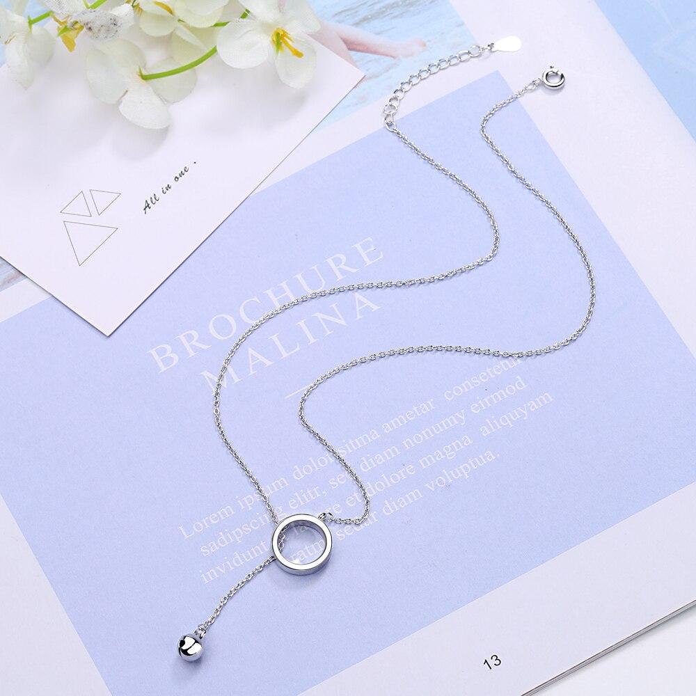 925 Sterling Silver Circle Little Bell Pendant Necklace Silver Clavicle Chain Necklace For Women Jewelry