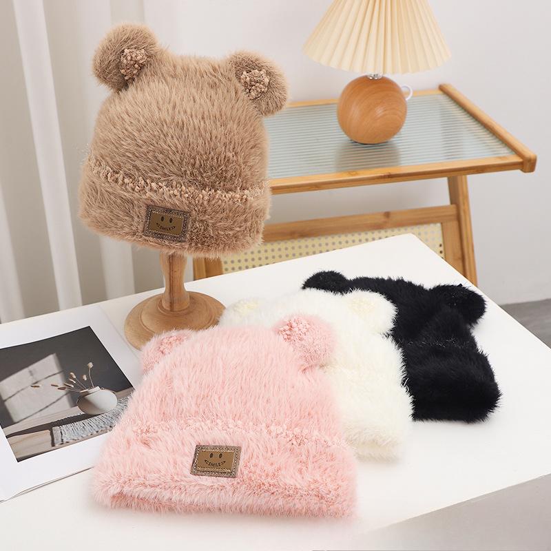 Cute Plush Hat for Women In Winter Thickened Warm Ear Protection Hat Wool Knitted Hat Versatile