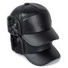 WTEMPO Autumn Winter Faux Leather Warm Plush Peaked Caps Men's Solid Color Large Versatile Casual Thick Cold-proof PU Hats