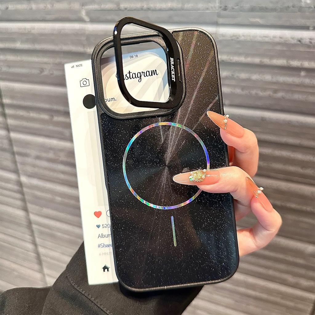 Metal Lens Bracket Glitter Aurora Magnetic Case for For Iphone 16 1 14 13 12 11 Pro Max For  Wireless Charging Cover
