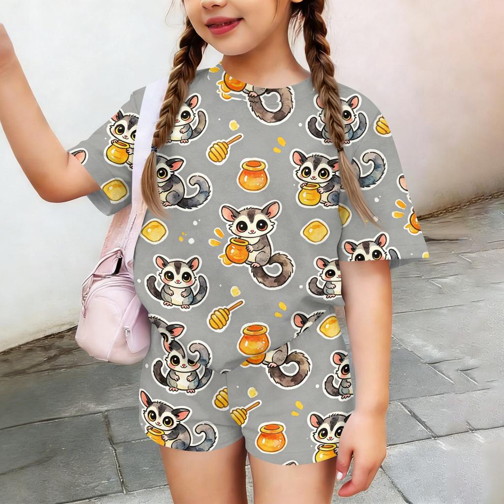 Kids Casual Short Sleeve Top and Shorts Set Lightweight Comfortable Soft Fabric Animal Print Summer Outfit for Boys and Girls
