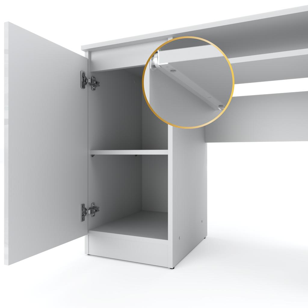 Gaming-Computertisch für die Schule, Weiß Hochglanz, 90 CM, mit 2 Regalen