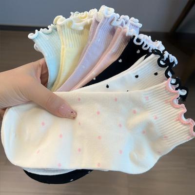 5 Pairs Cute Ruffle Trim Ankle Socks Women Summer Thin Breathable Low Cut Socks