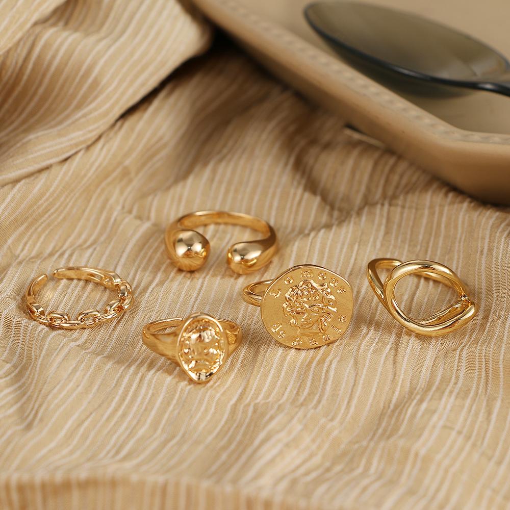 Punk Retro Beauty Head Ring Set 5-dielna sada Krížový prsteň na ústa Bambusový prsteň s vetrom Roztomilý prsteň Dámy Romantický darček