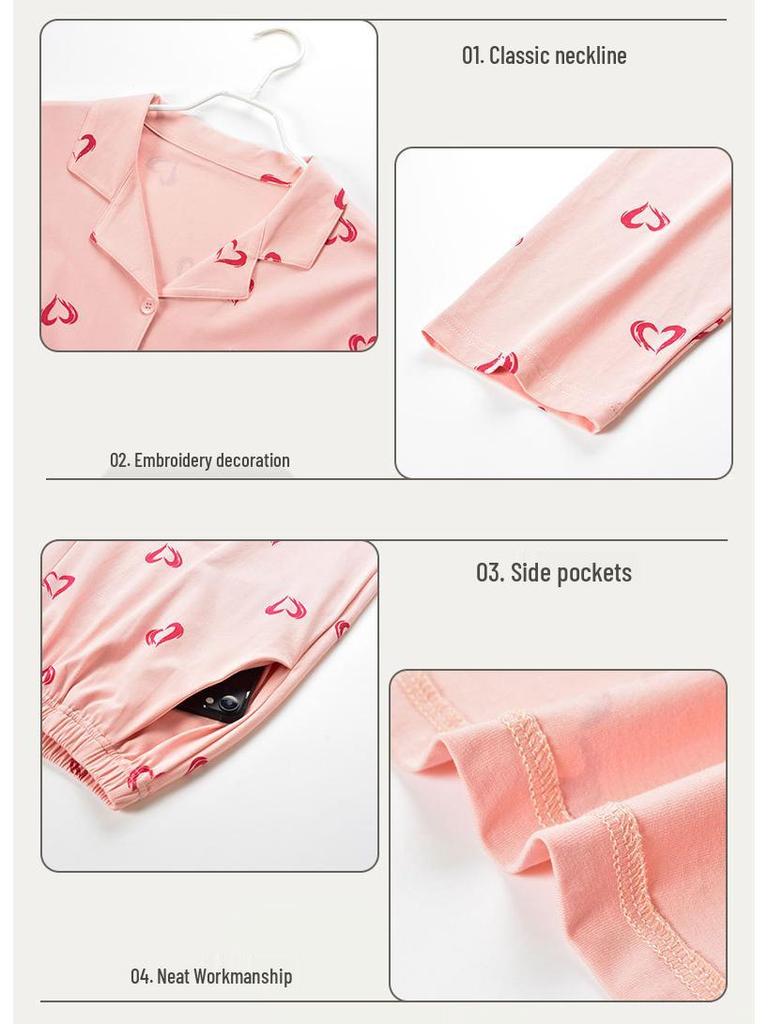 Women's Autumn Lycra Cotton Pajama Set – Long Sleeve & Pants, Breathable & Sweet Girlish Homewear